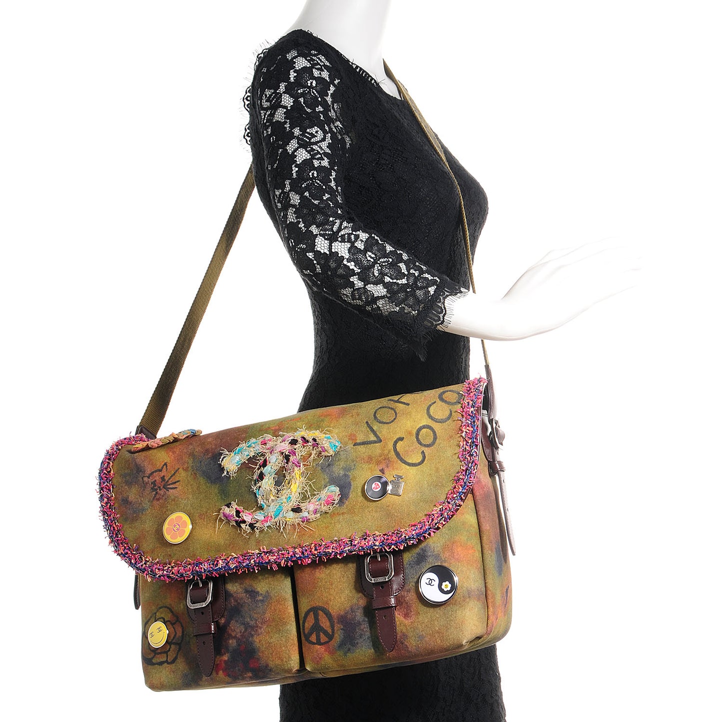 Washed Toile Large Graffiti On The Pavements Messenger Khaki Multicolor