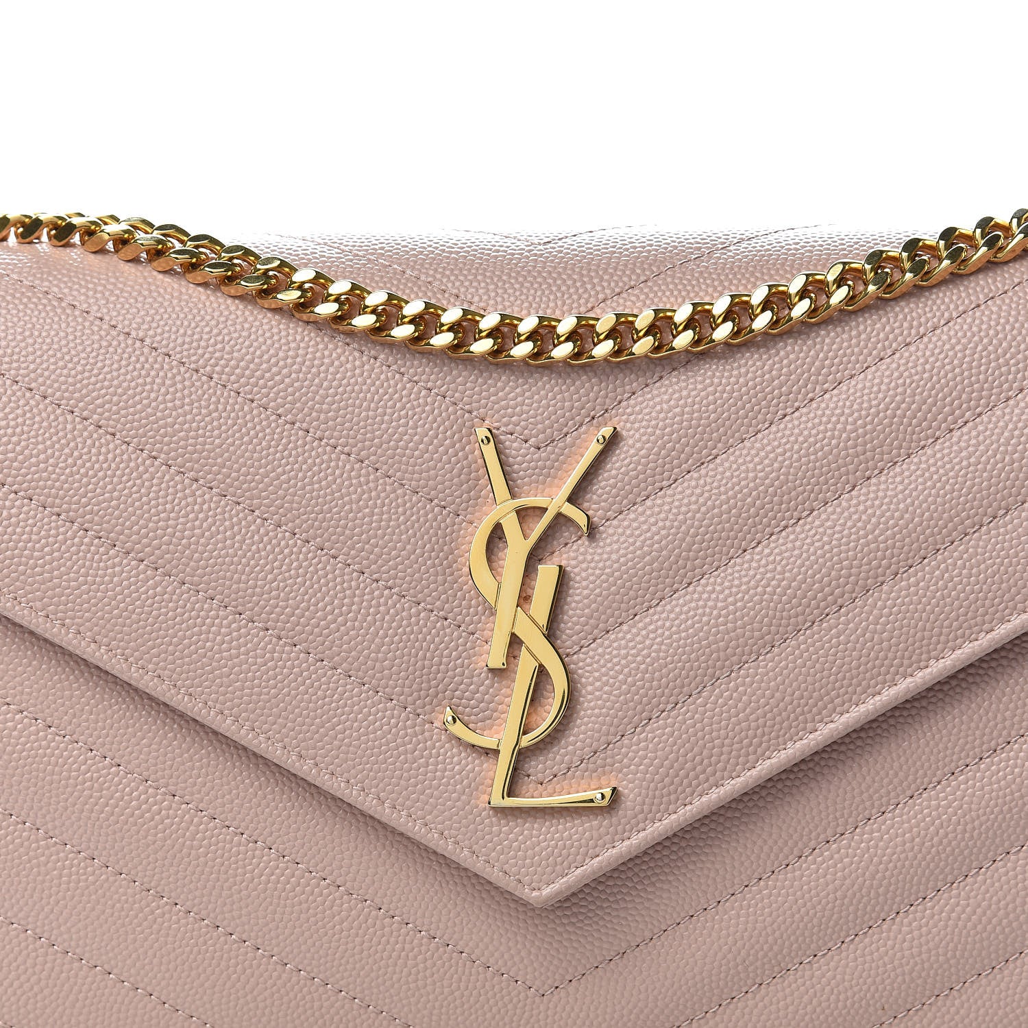 Saint Laurent Grain De Poudre Matelasse Chevron Monogram Chain Wallet Pale Pink 8 of 11