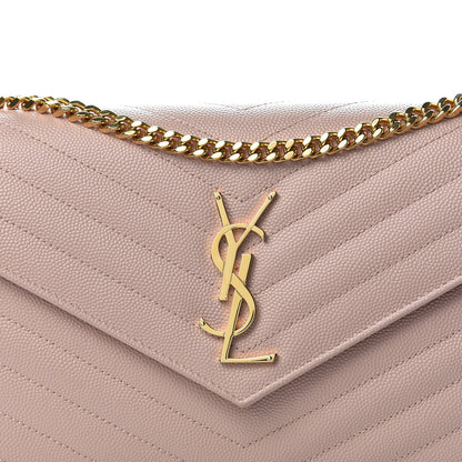 Saint Laurent Grain De Poudre Matelasse Chevron Monogram Chain Wallet Pale Pink 8 of 11