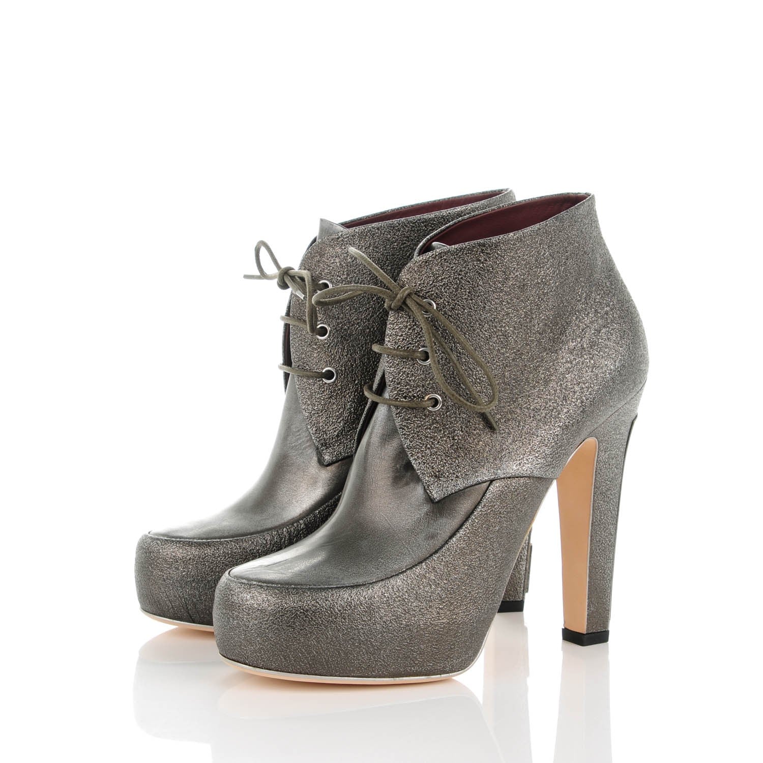 Chanel Metallic Calfskin Lacets Booties 38 Khaki 3 of 8