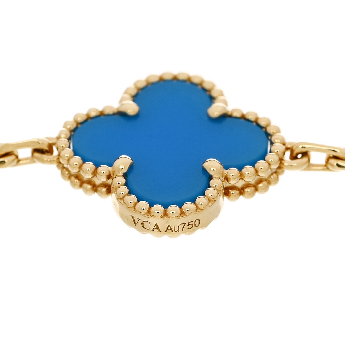 18K Yellow Gold Blue Agate 5 Motifs Vintage Alhambra Bracelet