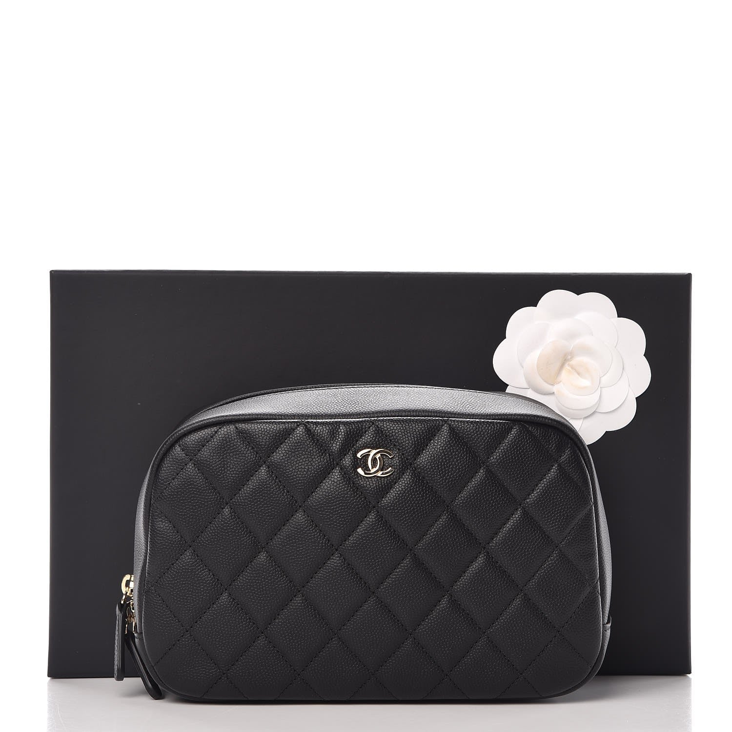 Chanel Caviar Quilted Curvy Pouch Cosmetic Case Black 8 of 8