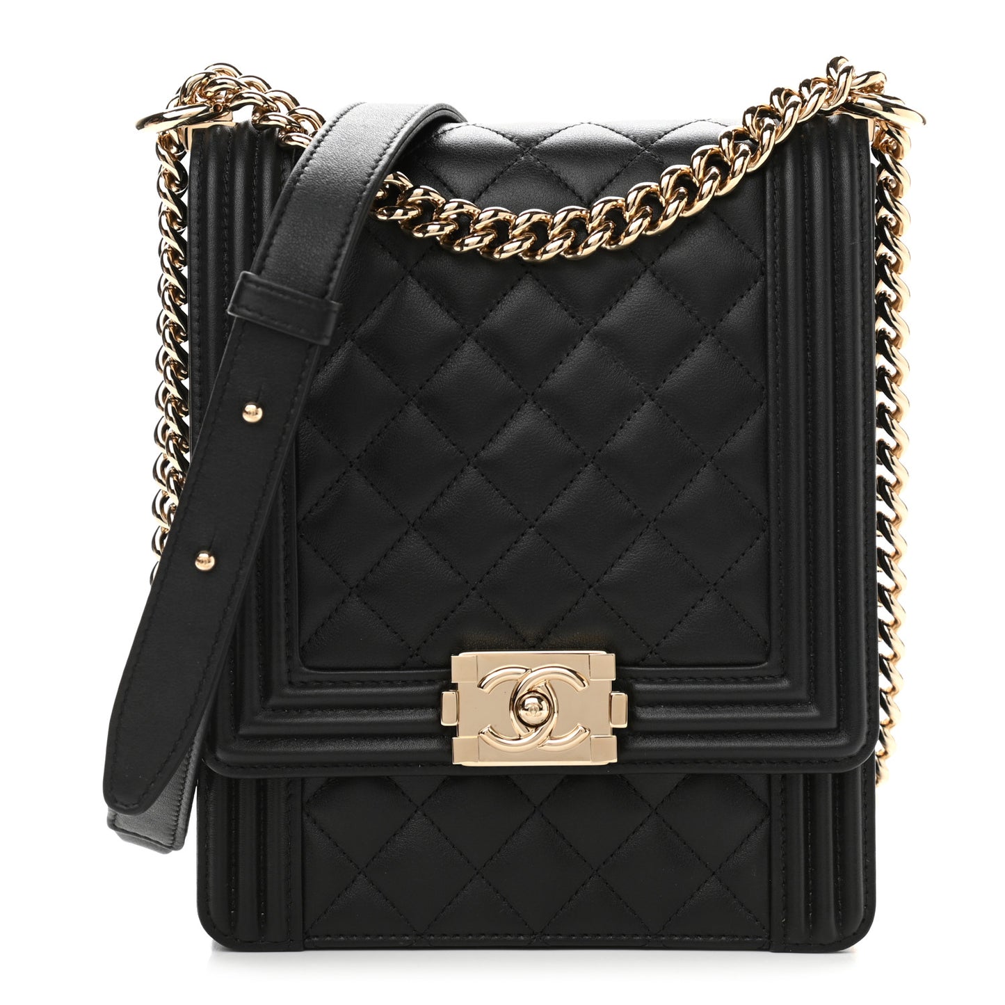 Calfskin Quilted North South Boy Flap Black