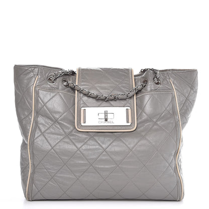 Chanel Glazed Lambskin Quilted Large North South Tote Grey 1 of 15