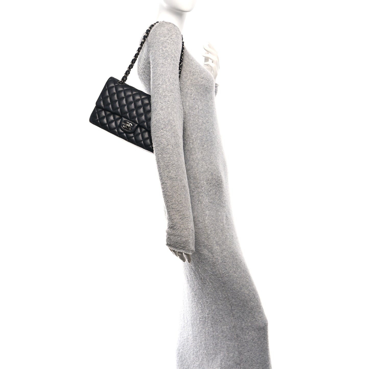 Iridescent Caviar Quilted Medium Double Flap Black