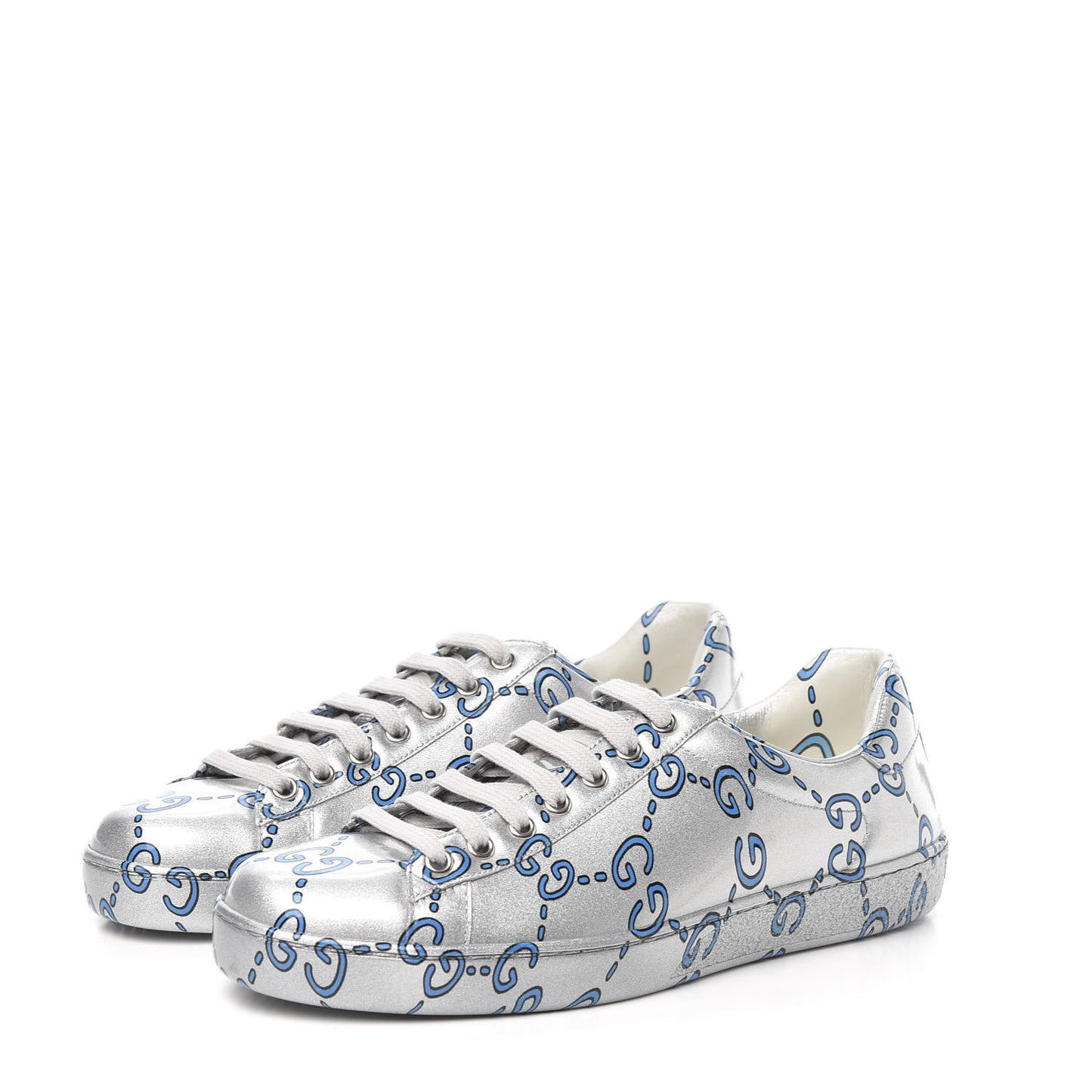 Miro Rubber Wax GucciGhost Print Mens New Ace Sneakers 7 Silver
