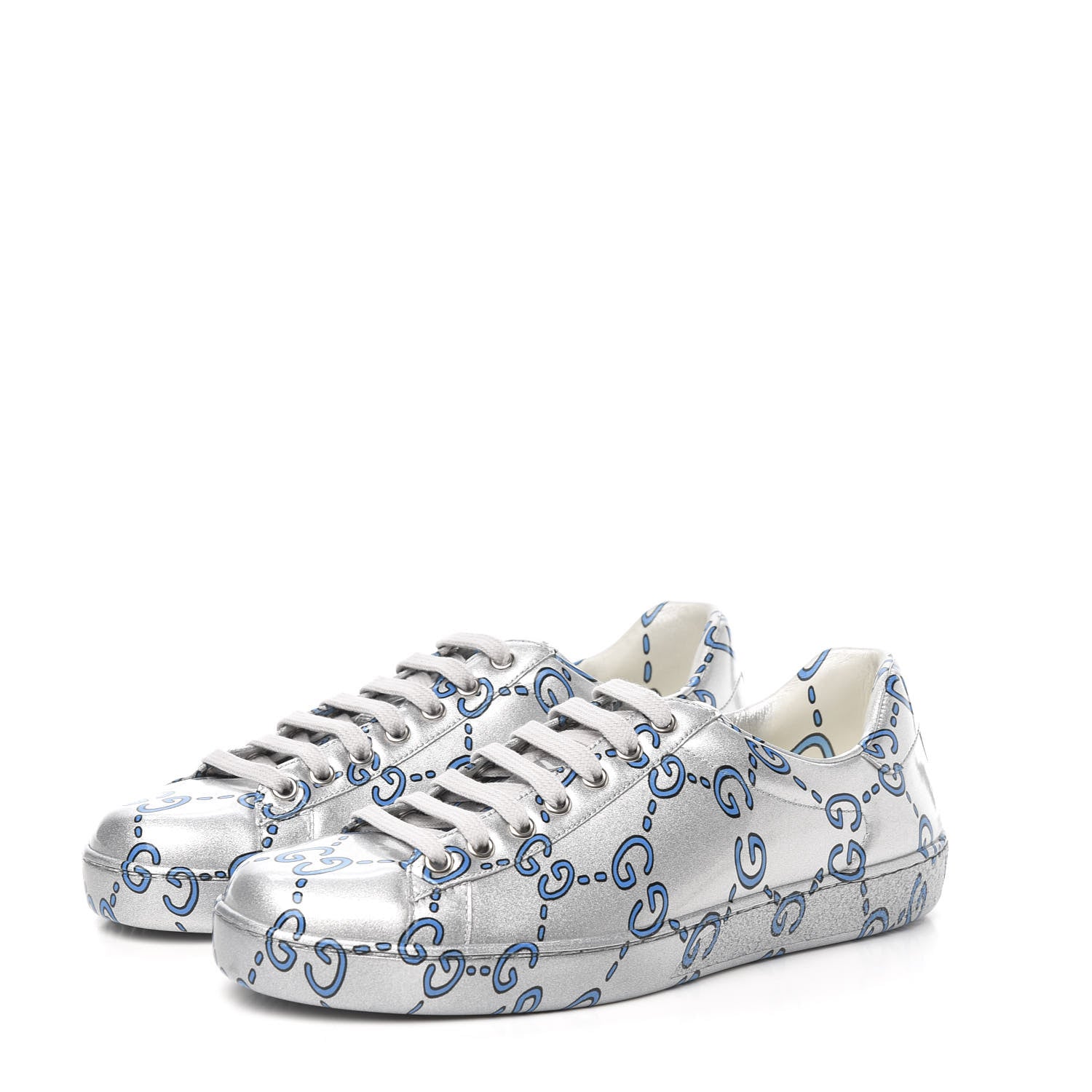 Gucci Miro Rubber Wax GucciGhost Print Mens New Ace Sneakers 7 Silver 3 of 9