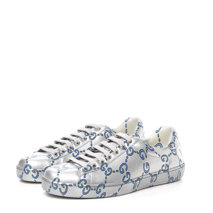Gucci Miro Rubber Wax GucciGhost Print Mens New Ace Sneakers 7 Silver 3 of 9