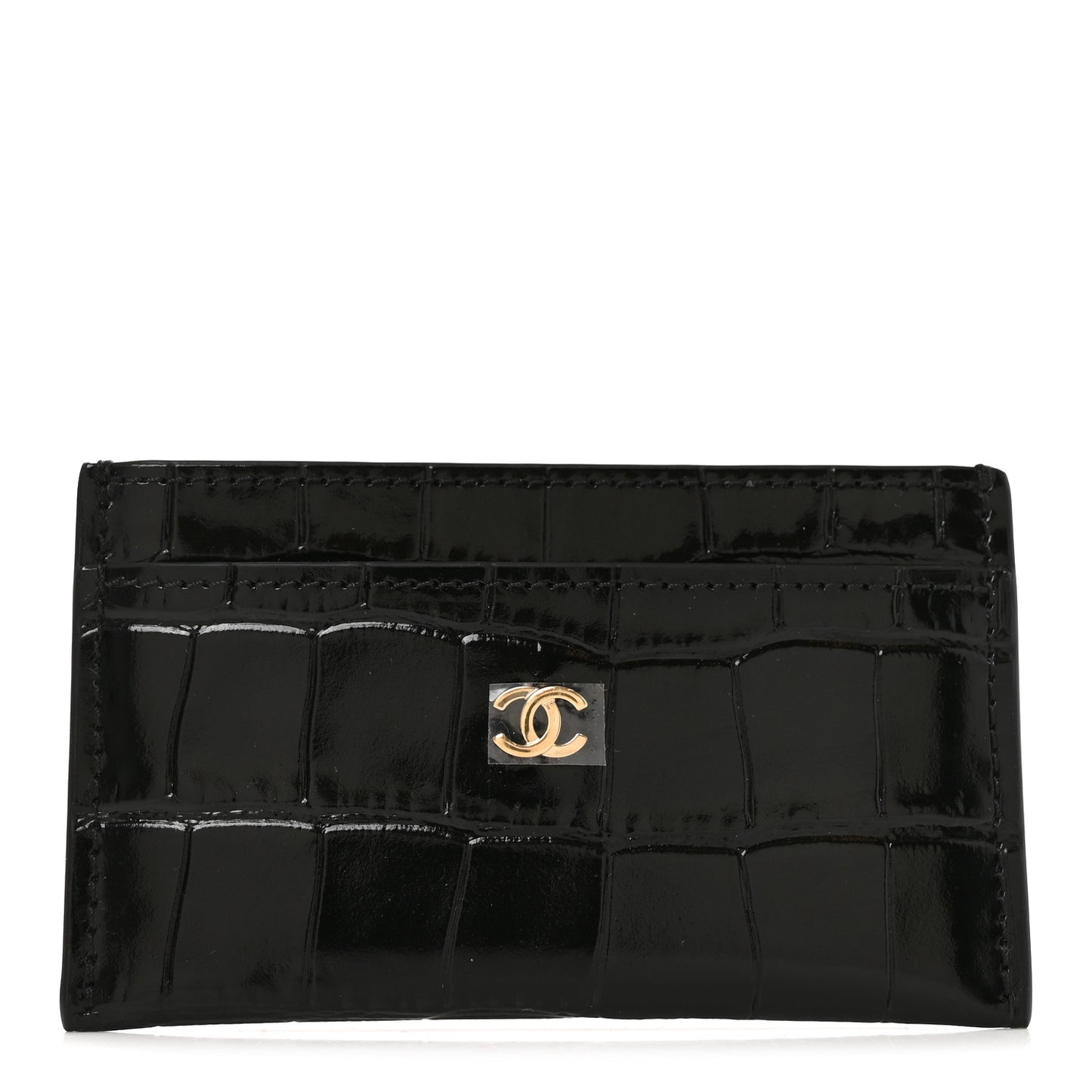 Calfskin Crocodile Embossed Crococo Card Holder Black