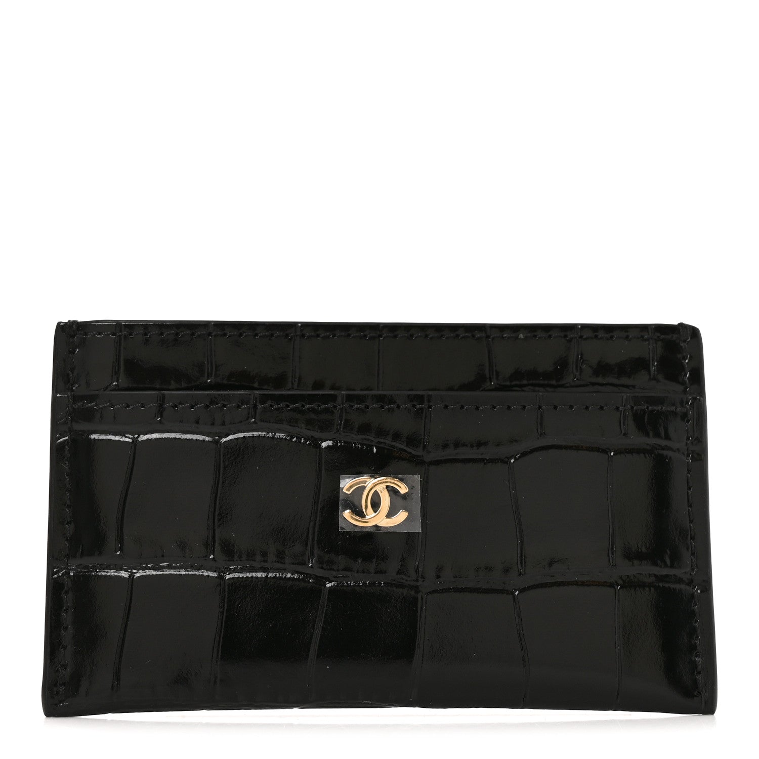 Chanel Calfskin Crocodile Embossed Crococo Card Holder Black 1 of 8