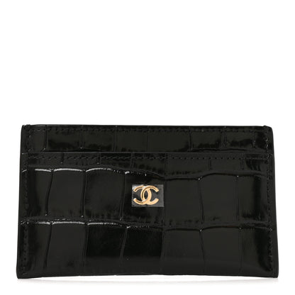 Chanel Calfskin Crocodile Embossed Crococo Card Holder Black 1 of 8