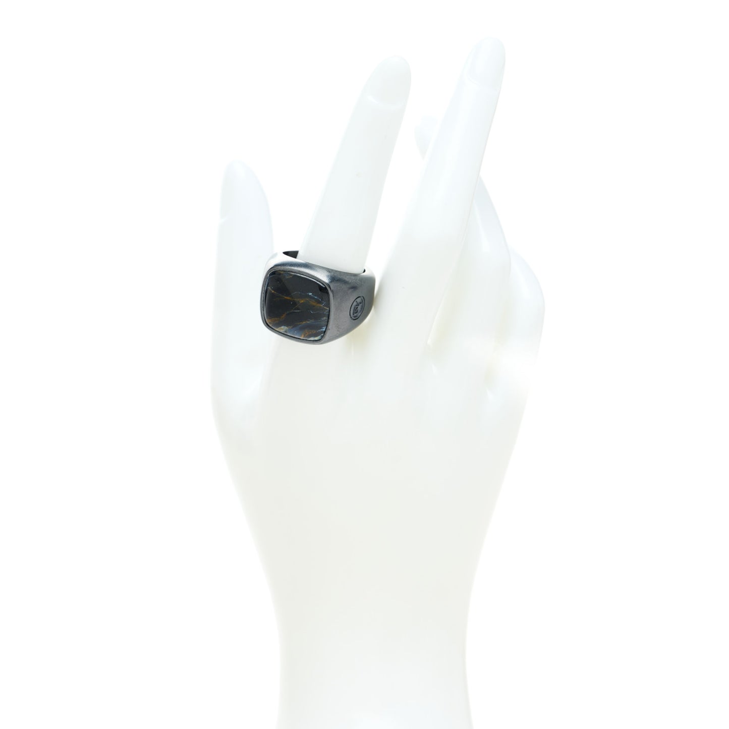 Black Titanium Pietersite Mens Cable Signet Ring 61 9.75