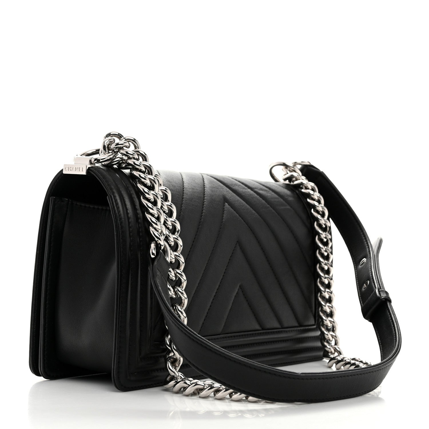 Chanel Calfskin Chevron Quilted Medium Boy Flap Black 2 of 10
