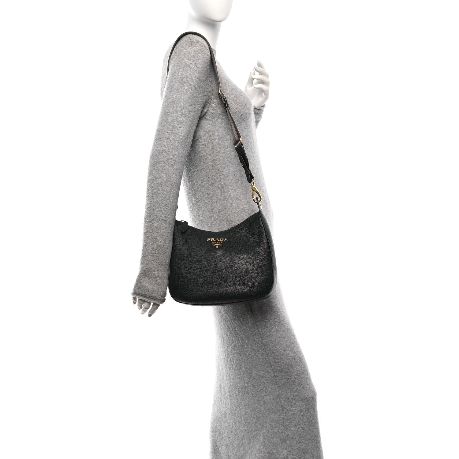 Prada Vitello Phenix Zippered Messenger Hobo Black 2 of 9
