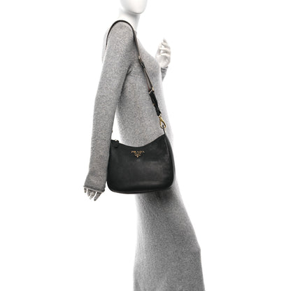 Prada Vitello Phenix Zippered Messenger Hobo Black 2 of 9