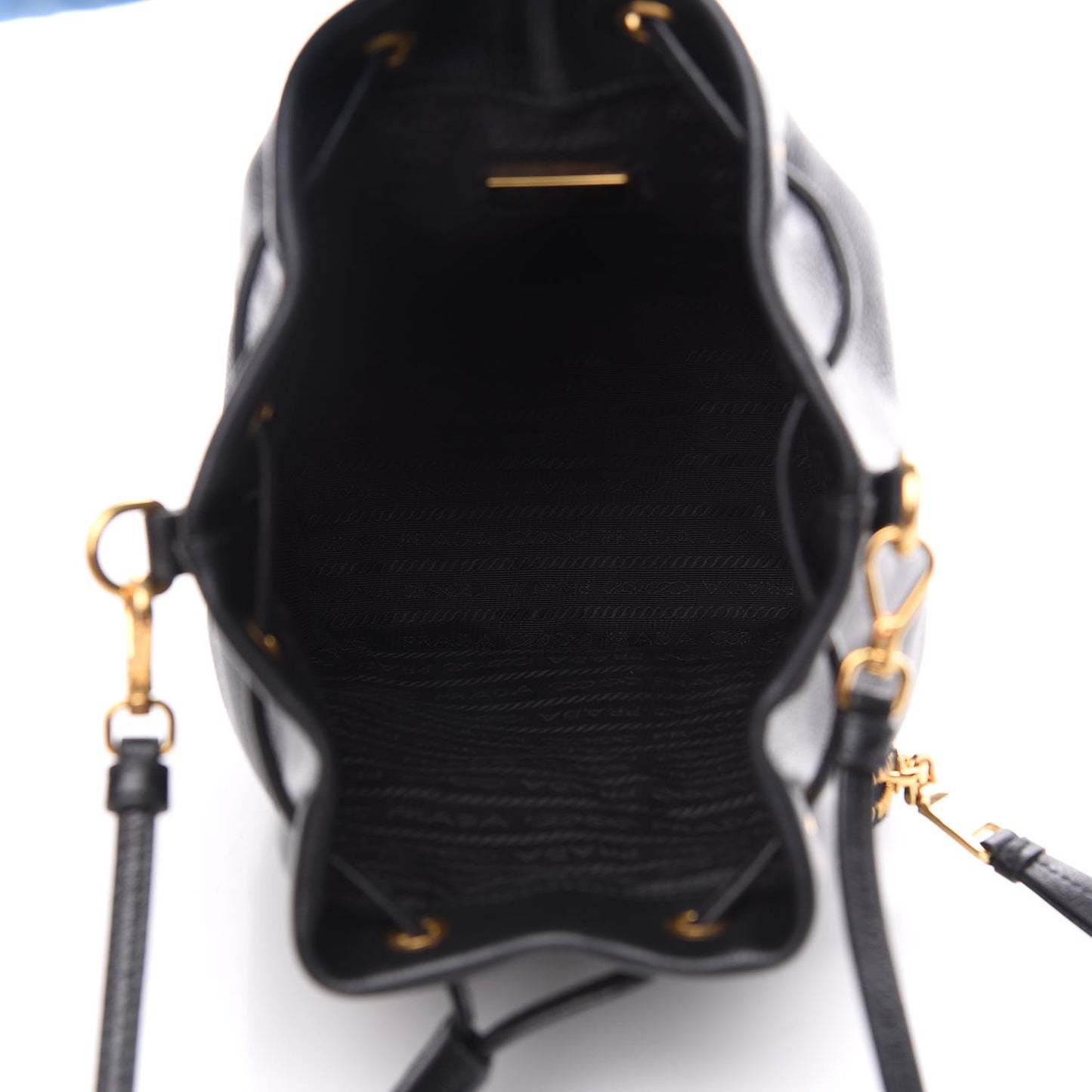 Glace Calfskin Embossed Secchiello Bucket Bag Black