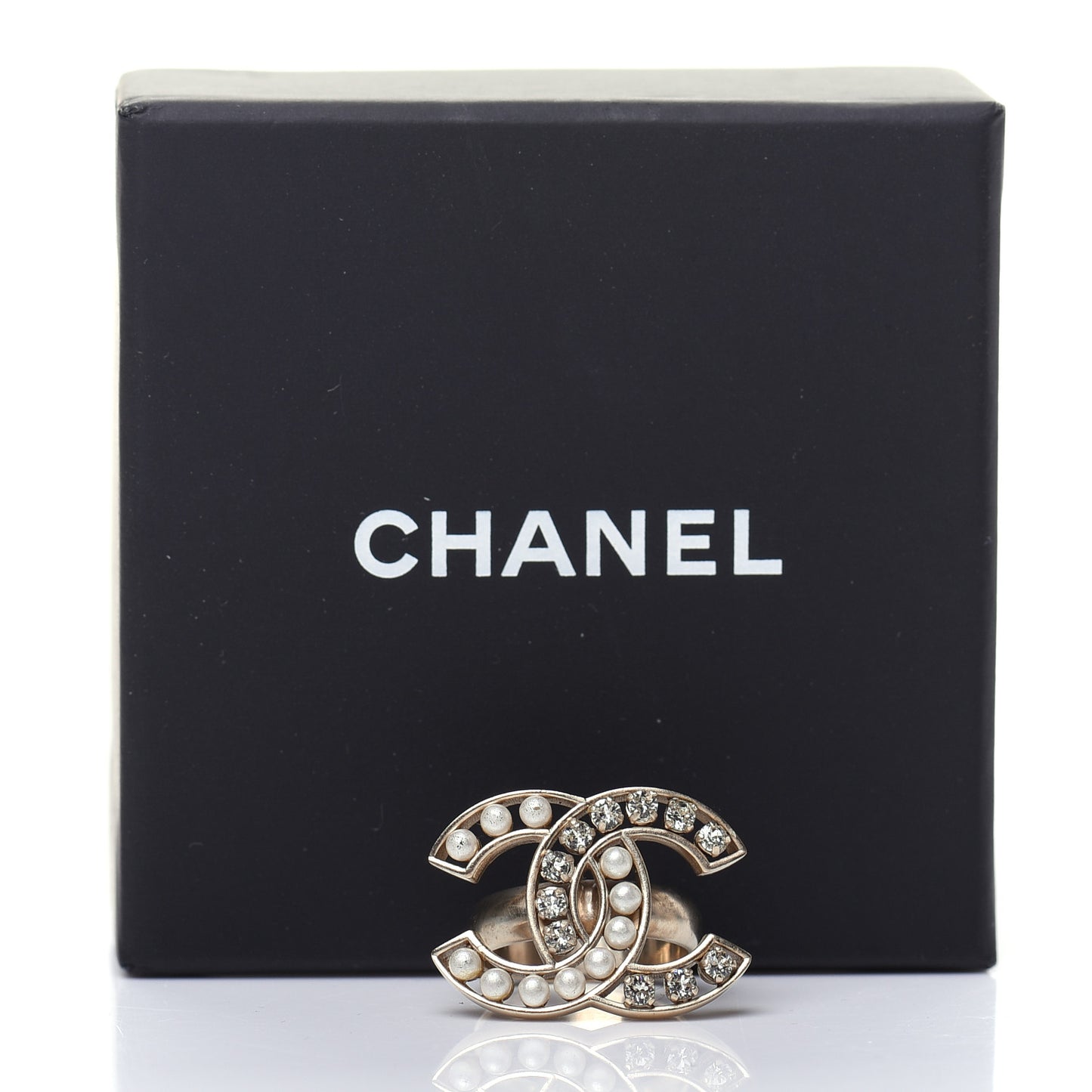 Crystal Pearl CC Ring 6.25 Gold