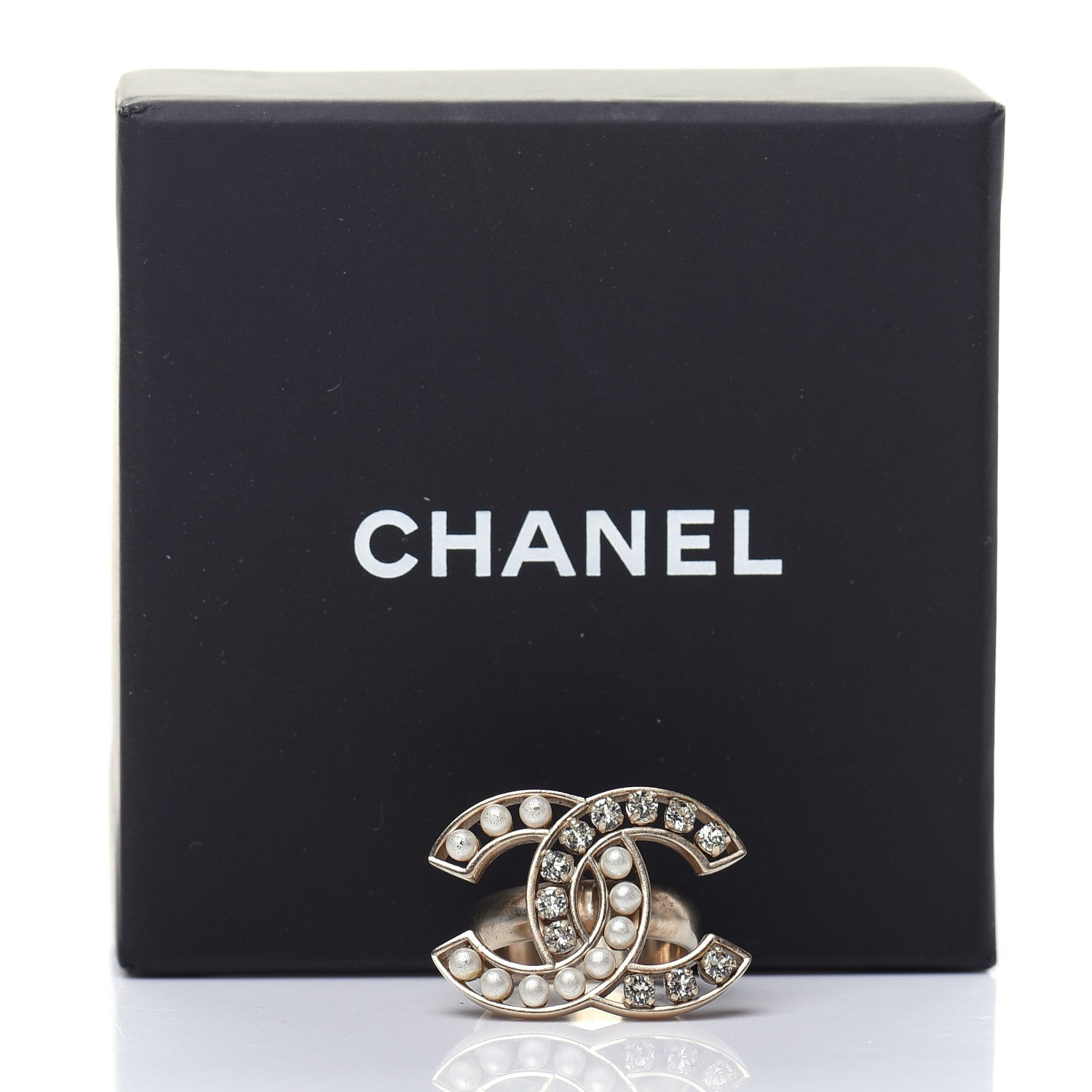 Chanel Crystal Pearl CC Ring 6.25 Gold 5 of 5