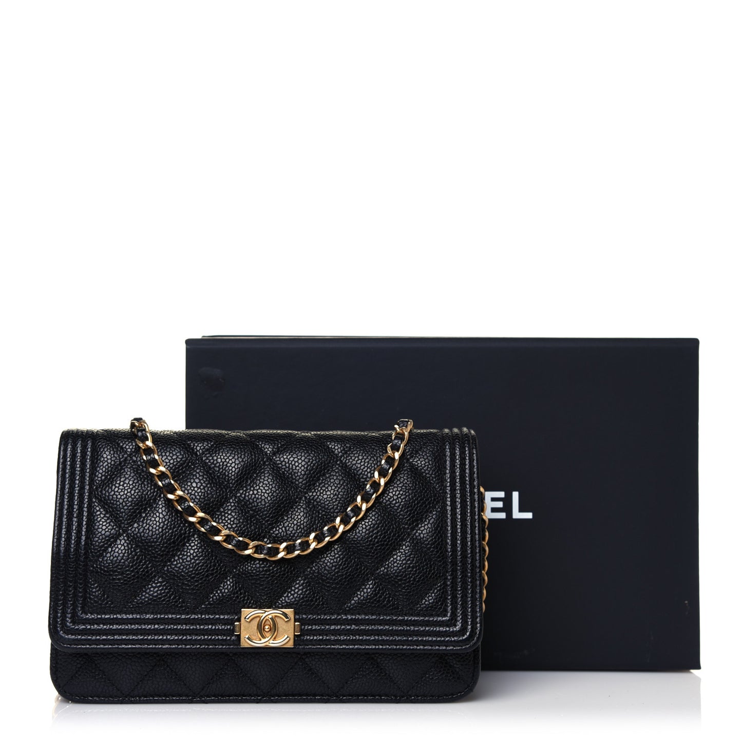 Caviar Quilted Boy Wallet On Chain WOC Black