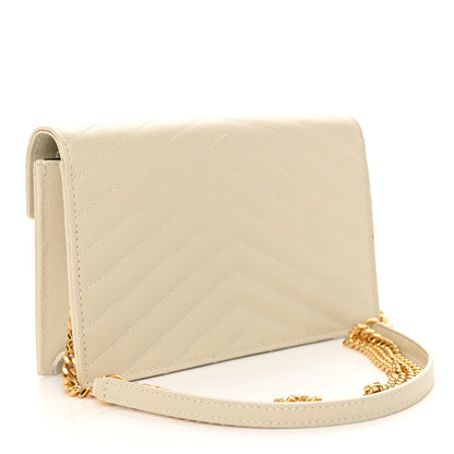 Saint Laurent Grain De Poudre Matelasse Chevron Monogram Envelope Chain Wallet Crema Soft 3 of 11