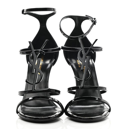 Saint Laurent Patent Calfskin Cassandra 110 Sandals 37.5 Black 2 of 9