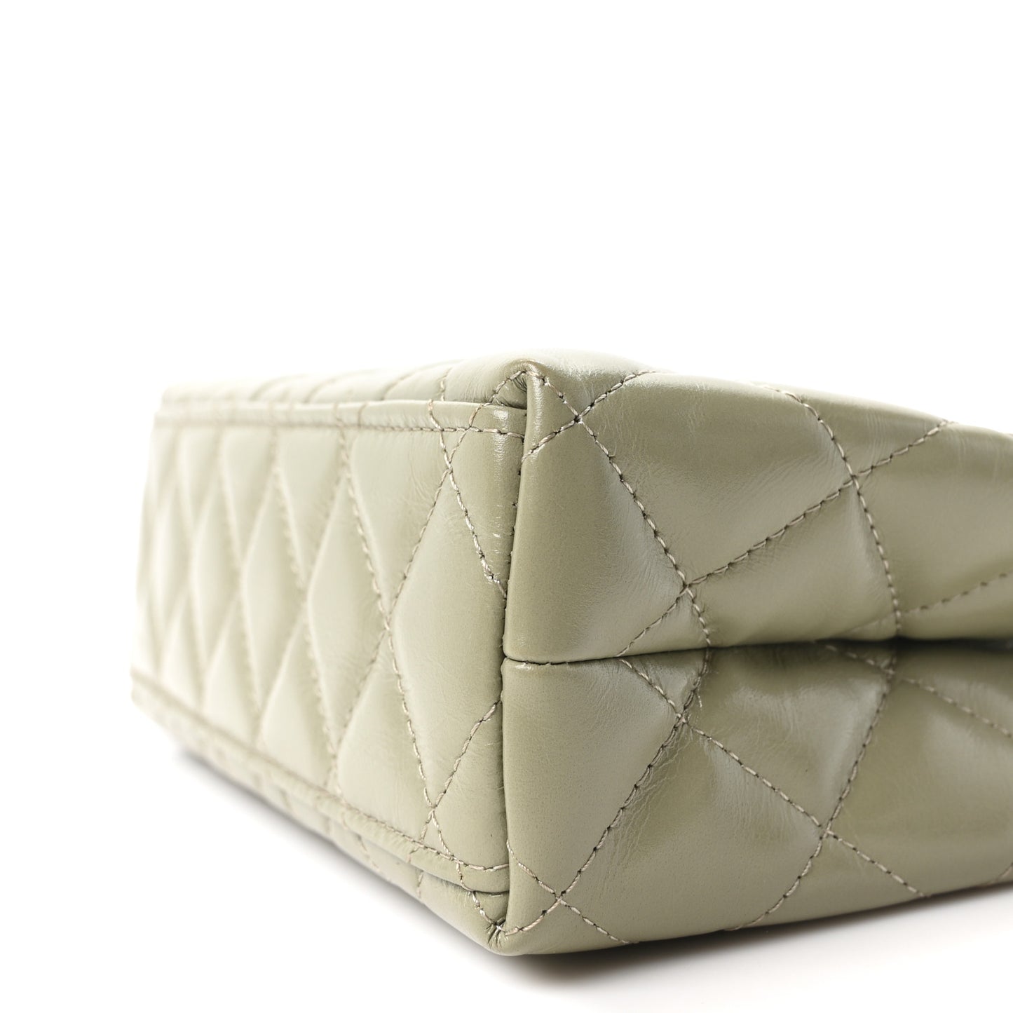 Shiny Aged Calfskin Quilted Nano Kelly Shopper Khaki