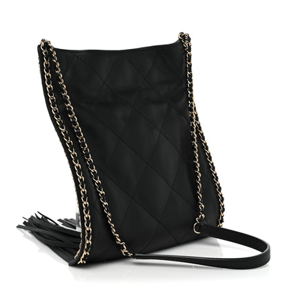 Chanel Calfskin Quilted Fringe Small Flat Tote Black 3 of 8