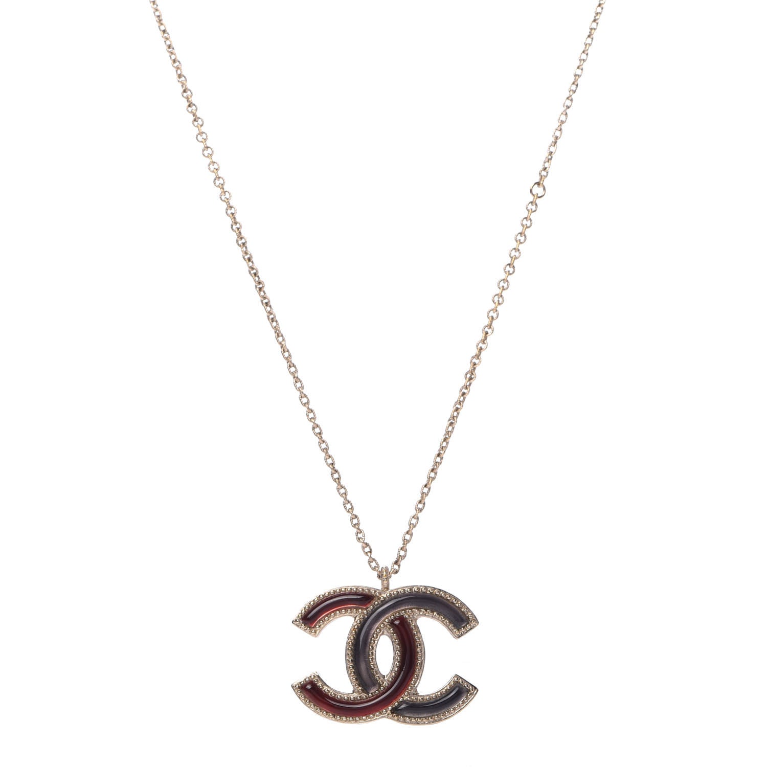 Chanel Resin CC Pendant Necklace Light Gold Red Purple 1 of 6