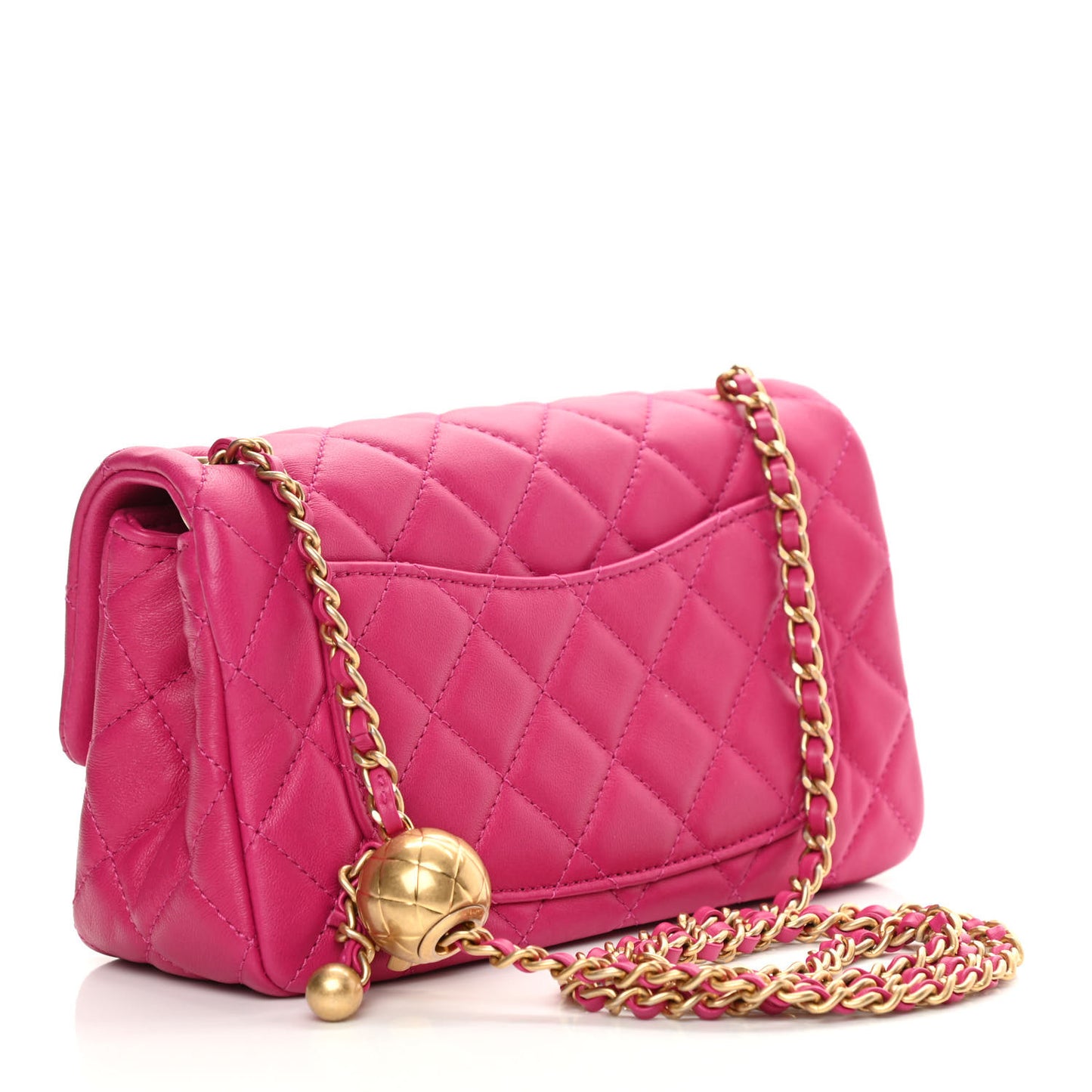 Lambskin Quilted Mini Rectangular Pearl Crush Flap Fuchsia