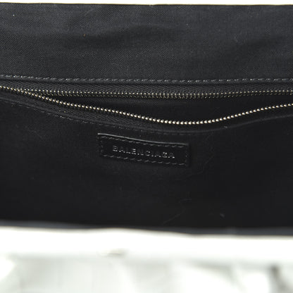 Balenciaga Shiny Supple Calfskin Logo Crocodile Embossed XL Cloud Clutch White 8 of 9