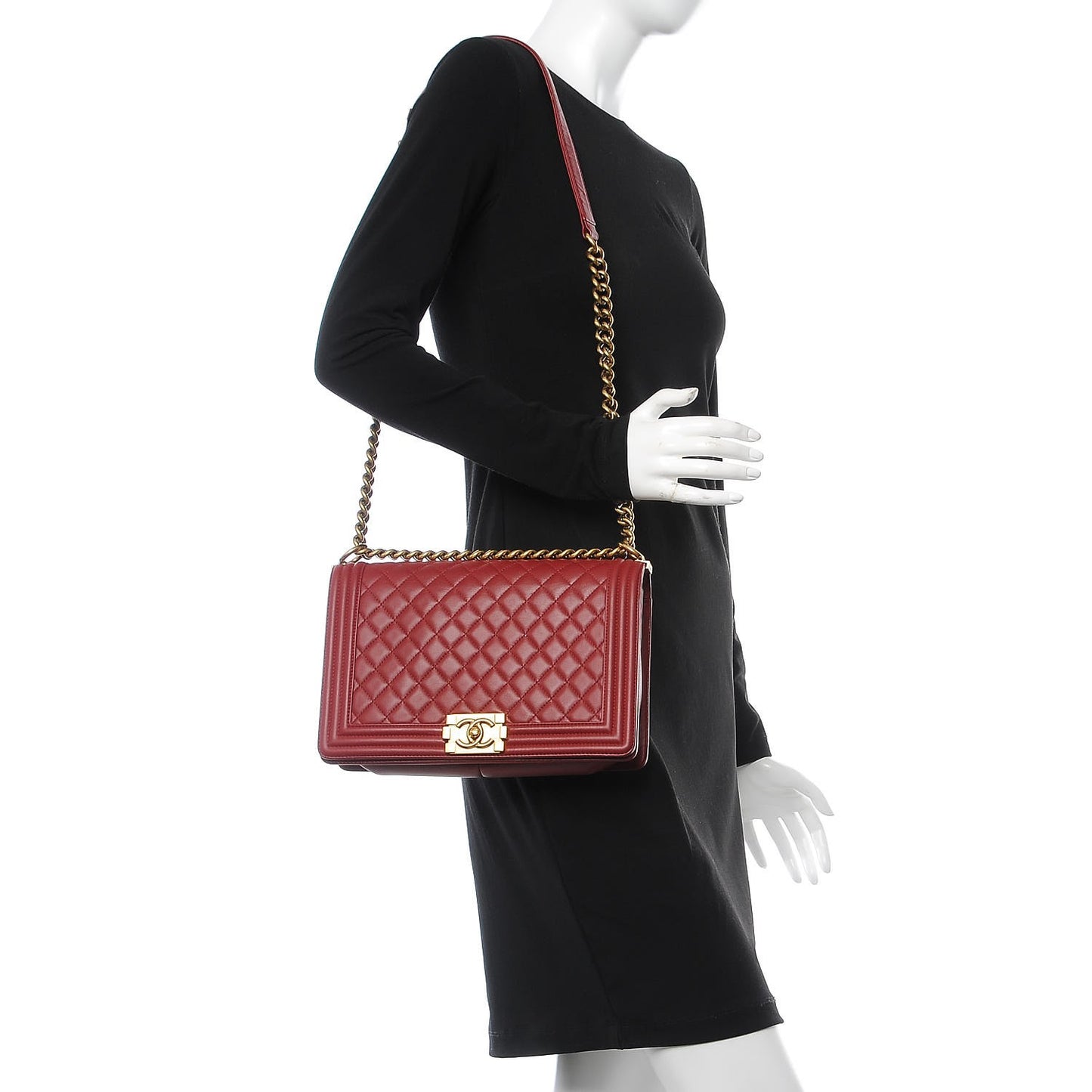 Lambskin Quilted New Medium Boy Flap Dark Red