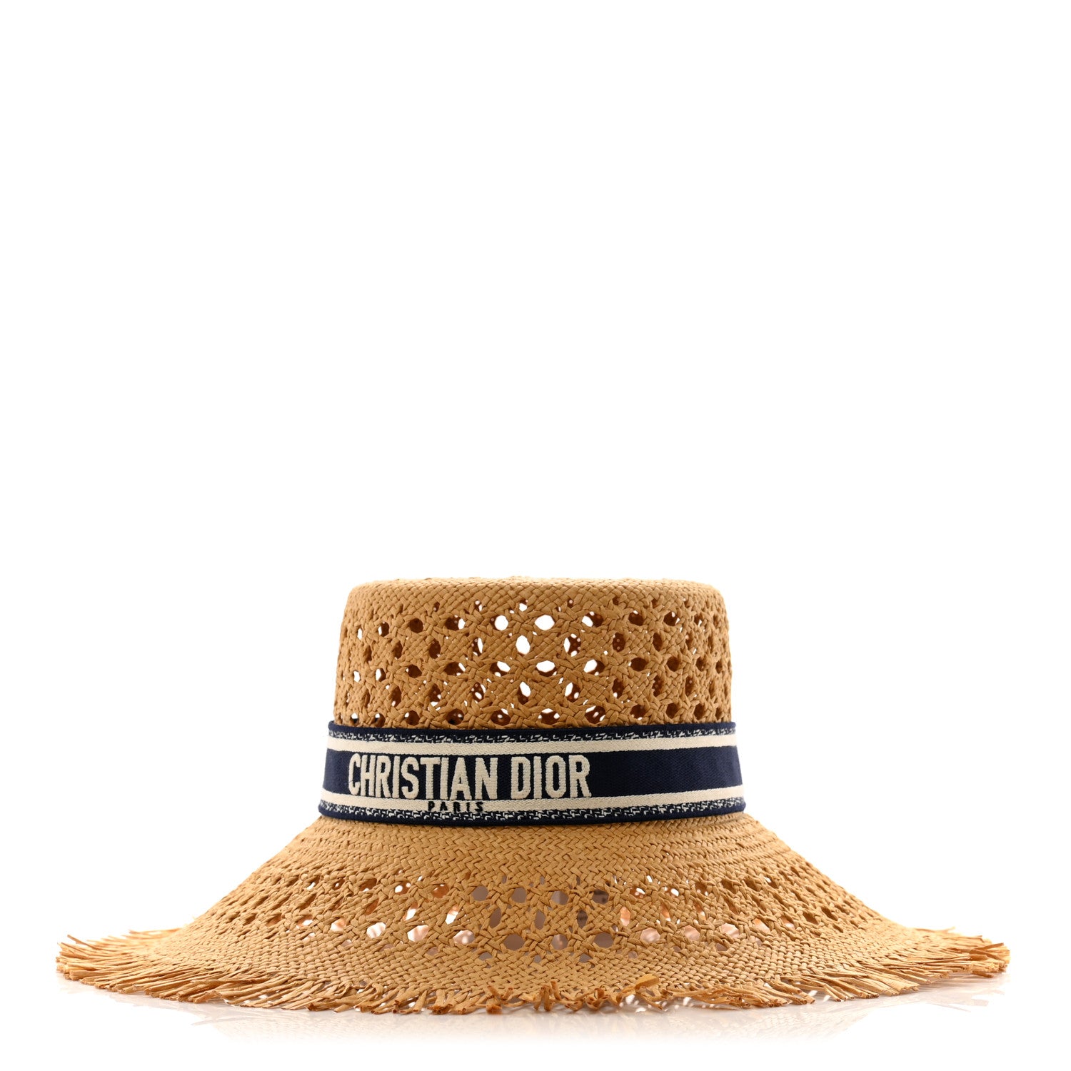 Christian Dior Straw Embroidered Bob Naughtily Large Brim Hat 58 Blue Multicolor 1 of 10