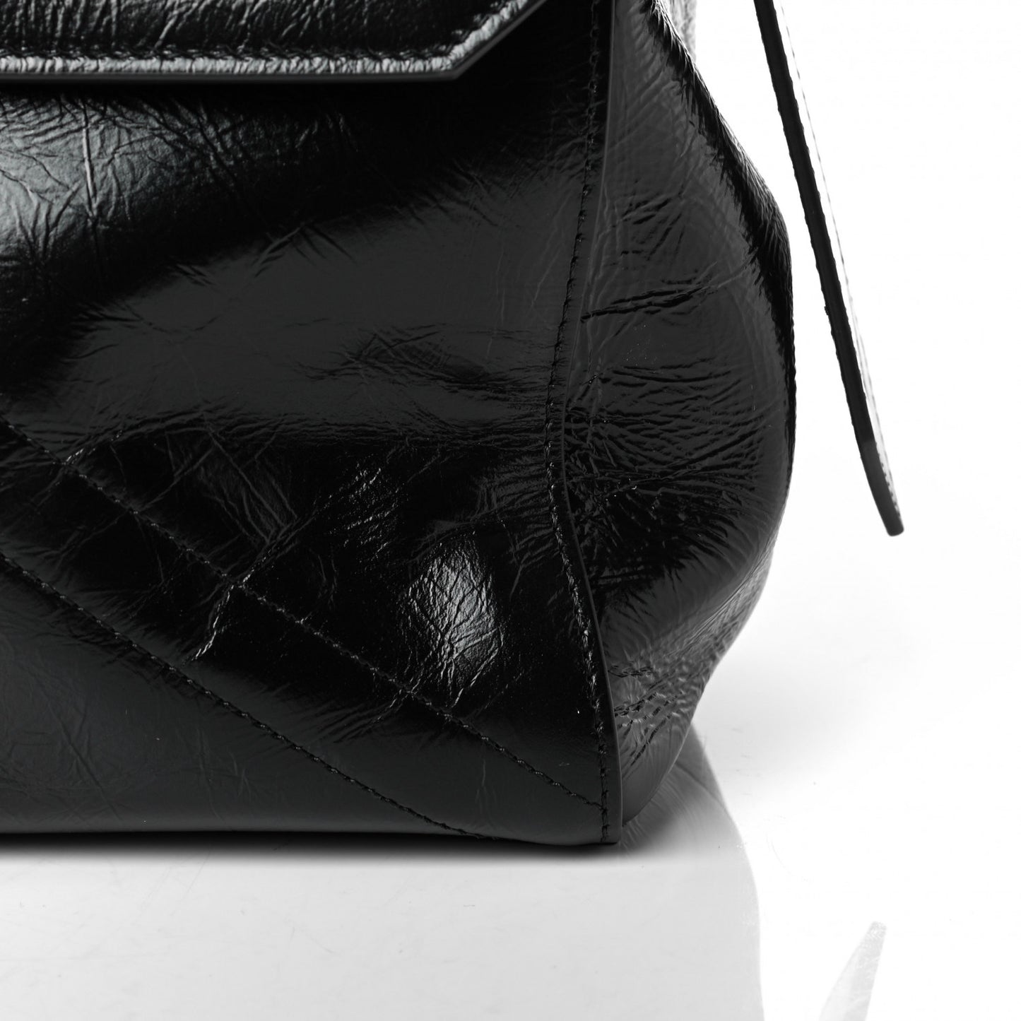Creased Patent Calfskin Medium ID Flap Black