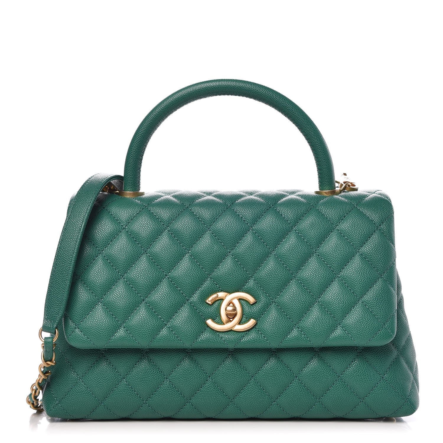 Chanel Caviar Quilted Small Coco Handle Flap Green 2 of 26