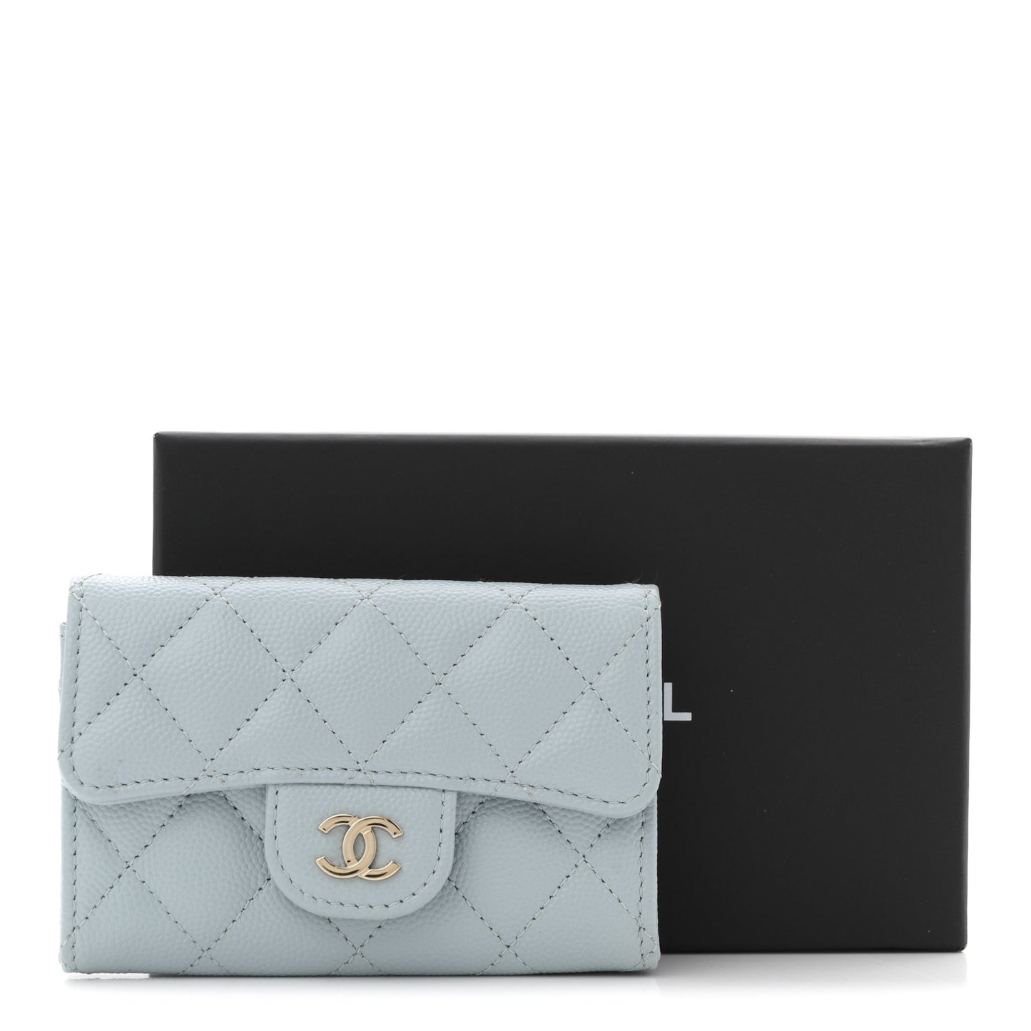 Caviar Quilted Flap Card Holder Wallet Blue