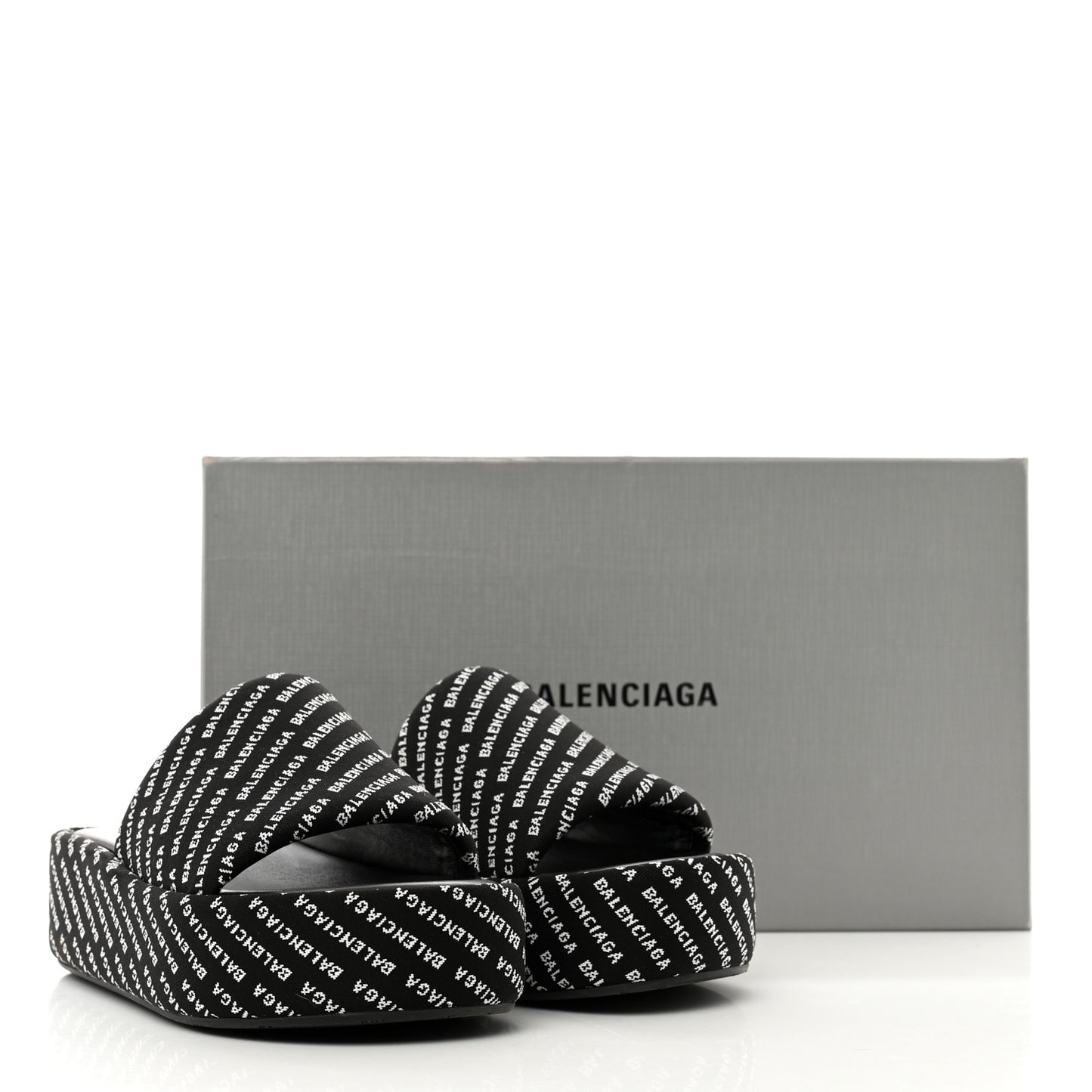 Jacquard Allover Logo Rise Platform Sandals 36 Black White