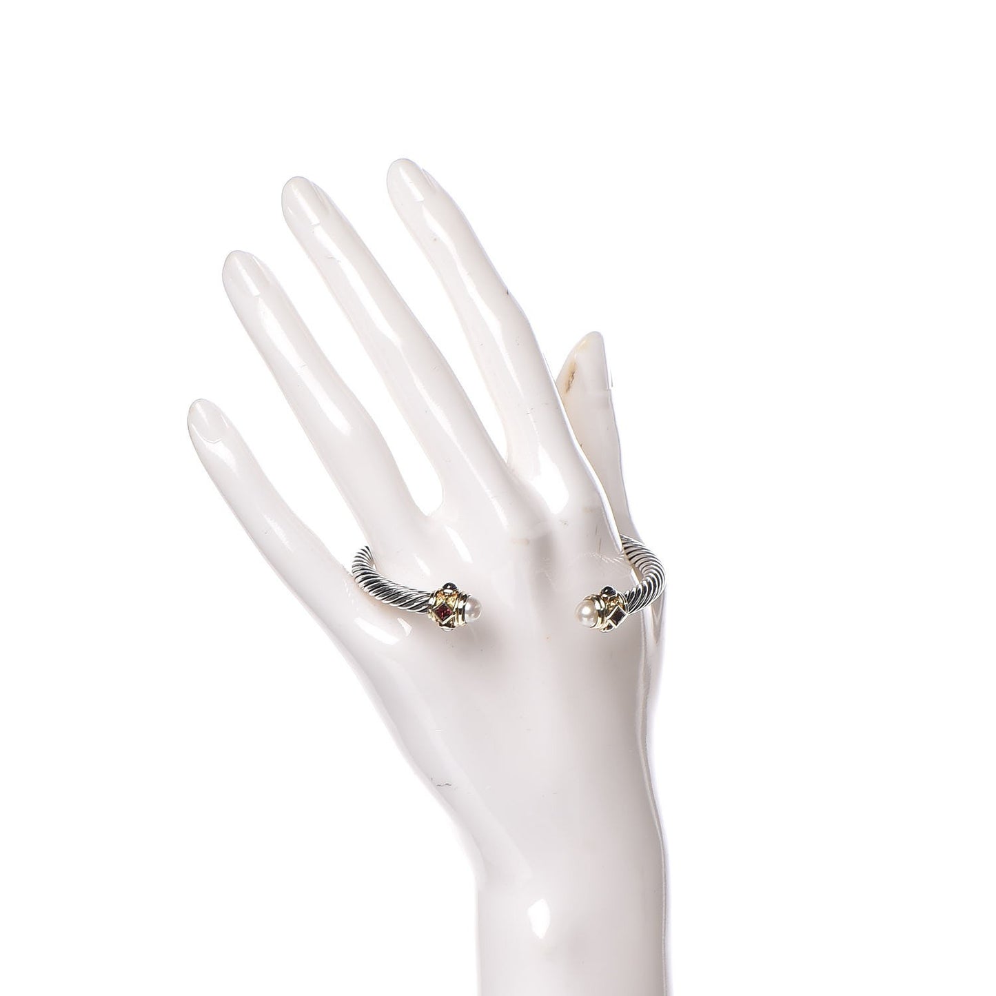 Sterling Silver 14K Gold Pearl 5mm Cable Renaissance Bracelet