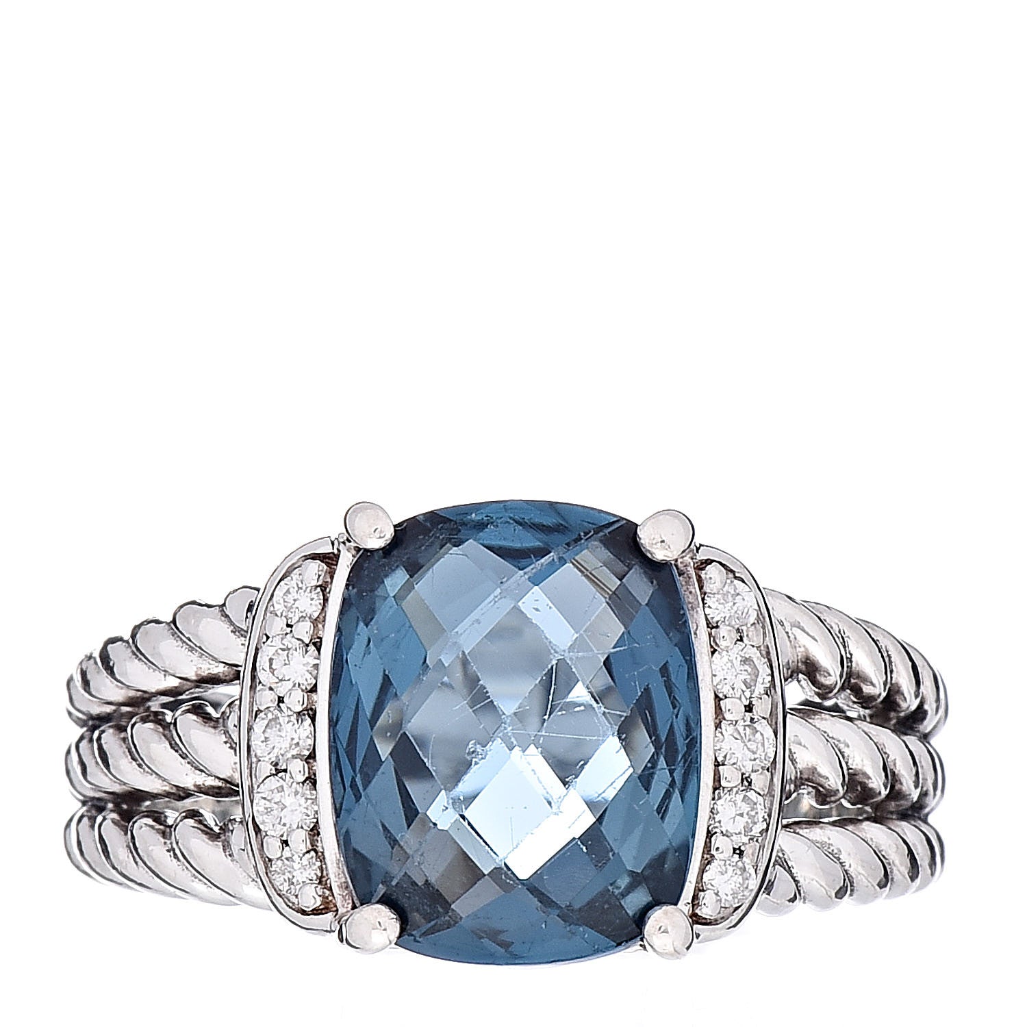 David Yurman Sterling Silver Diamond Hampton Blue Topaz 10mm Petite Wheaton Ring 50 5.5 1 of 5