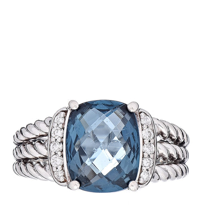 David Yurman Sterling Silver Diamond Hampton Blue Topaz 10mm Petite Wheaton Ring 50 5.5 1 of 5