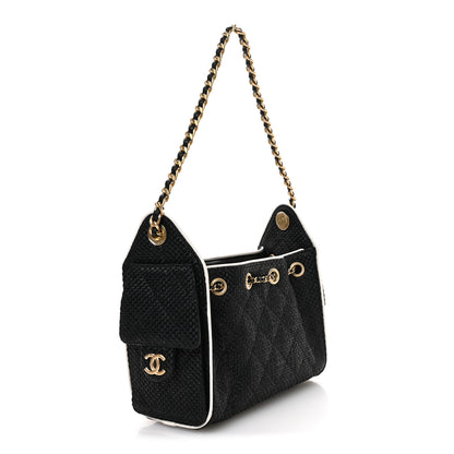 Chanel Braided Raffia Calfskin Quilted Mini Chanel 25 Handbag Black White 3 of 11