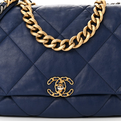 Chanel Goatskin Quilted Maxi Chanel 19 Flap Blue 9 of 13