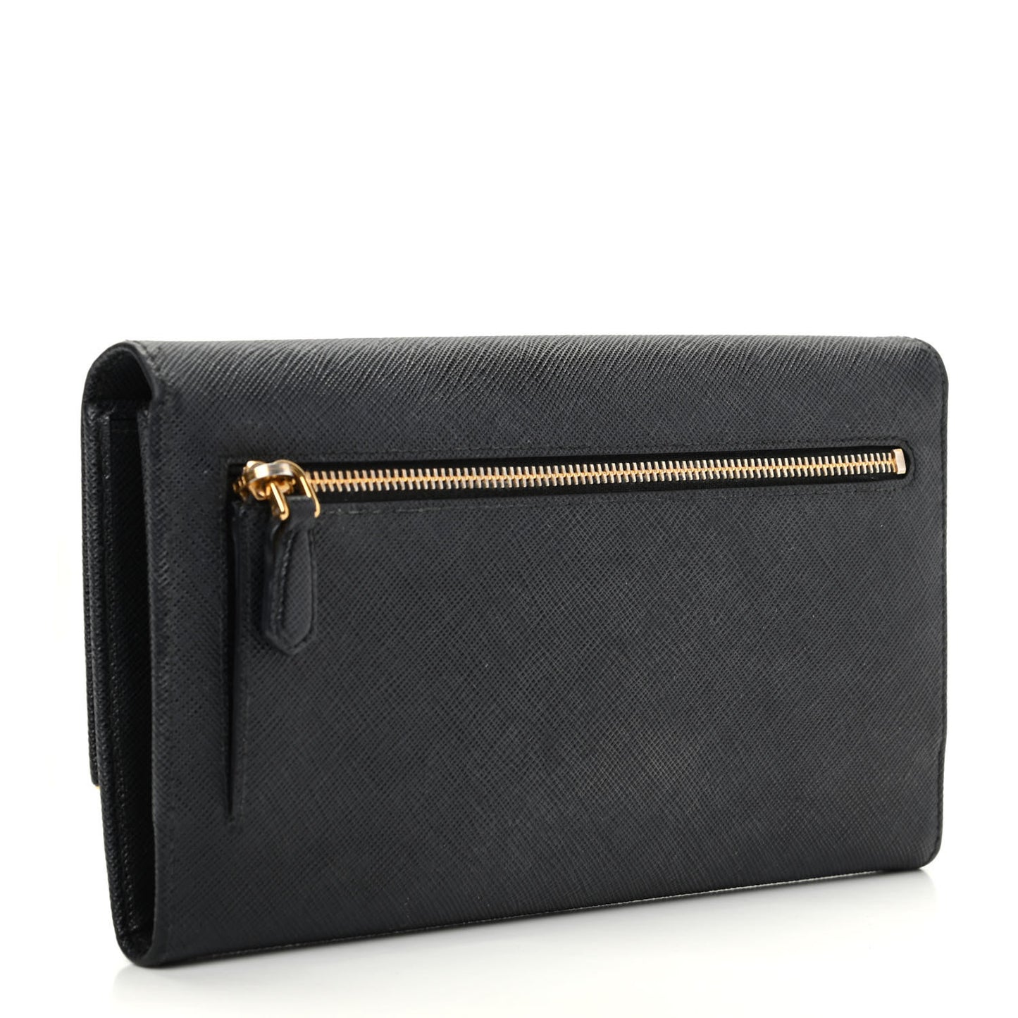 Saffiano Metal Bar Continental Flap Wallet Black