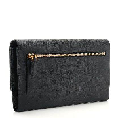 Prada Saffiano Metal Bar Continental Flap Wallet Black 3 of 6