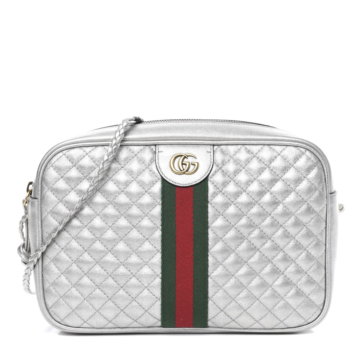 Gucci Laminated Nappa Web Trapuntata Small GG Shoulder Bag Argento 1 of 10