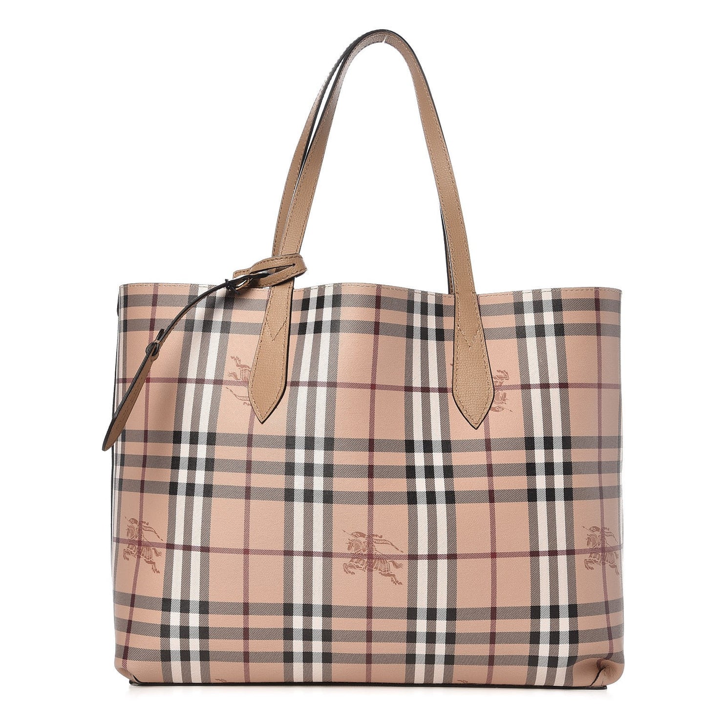 Grainy Calfskin Haymarket Check Medium Reversible Tote Camel