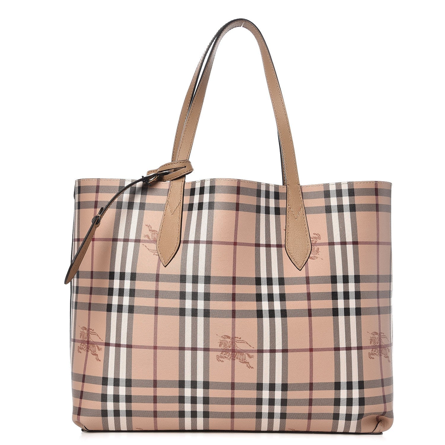 Burberry Grainy Calfskin Haymarket Check Medium Reversible Tote Camel 1 of 7