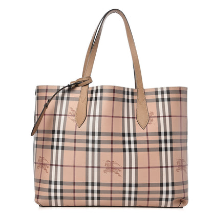 Burberry Grainy Calfskin Haymarket Check Medium Reversible Tote Camel 1 of 7