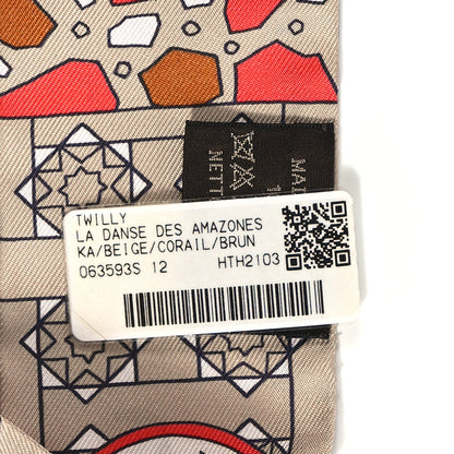 Hermes Silk La Danse Des Amazones Twilly Beige Corail Brun 3 of 4