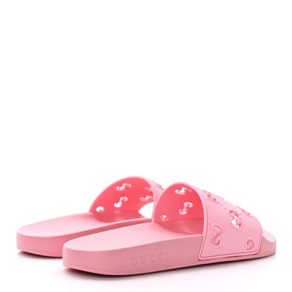 Gucci Rubber GG Monogram Perforated Womens Slide Sandals 37 Rose Box 4 of 6