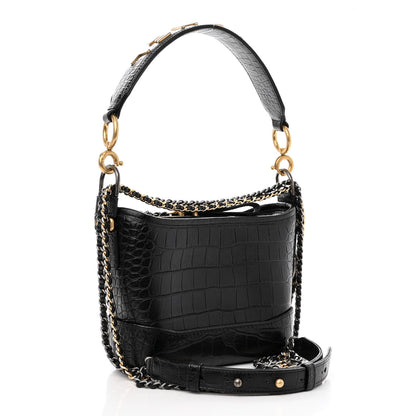 Chanel Calfskin Crocodile Embossed Small Gabrielle Cocodile Hobo Black 3 of 10